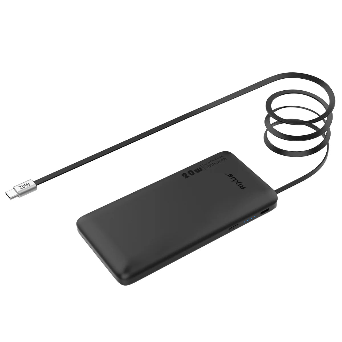 Rixus  Powerbank – Mit integriertem USB-C Kabel (70 cm), 10.000mAh, 22.5W, Schwarz - Phonebazaar