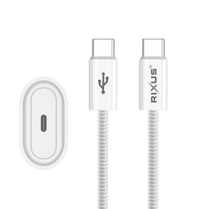 Rixus  20W PD Ladegerät + USB-C zu USB-C Kabel (180cm, Weiss)