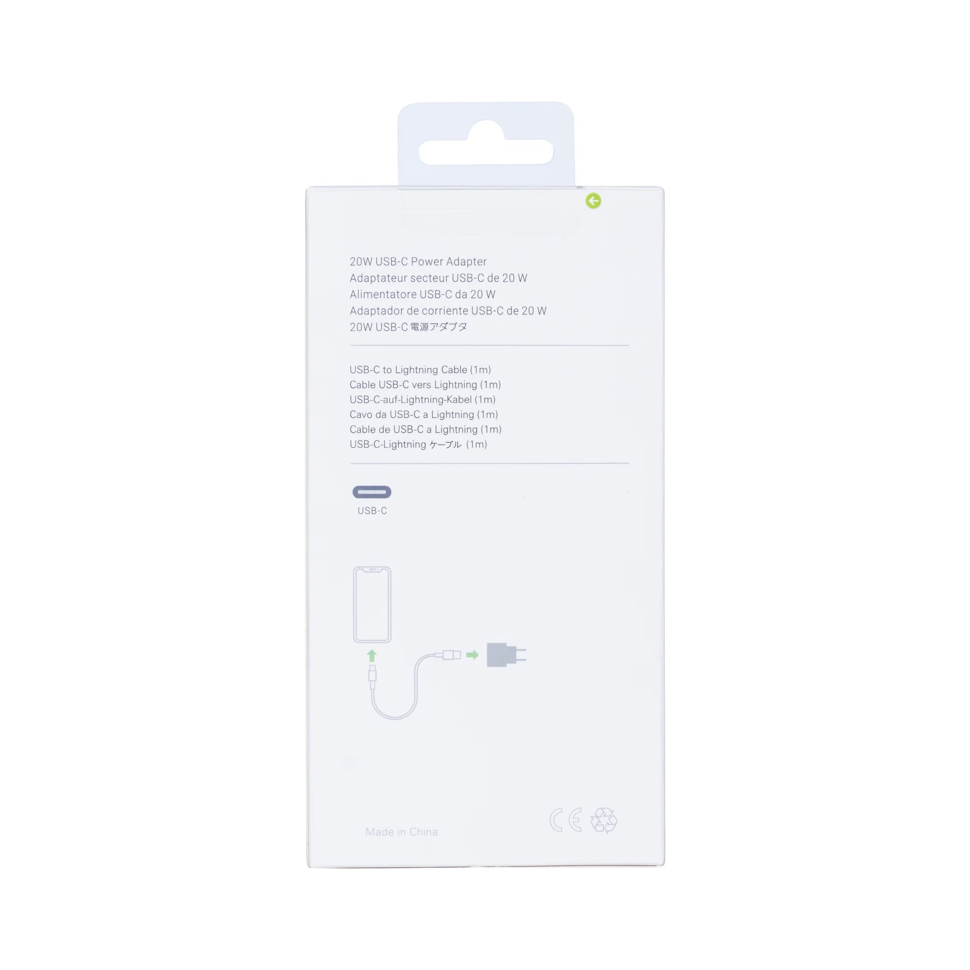 Für Apple 20W USB-C Ladegerät + Lightning Kabel 1m (Kompatibel, Einzelhandelsverpackung) – Weiss
