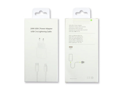 Für Apple 20W USB-C Ladegerät + Lightning Kabel 1m (Kompatibel, Einzelhandelsverpackung) – Weiss