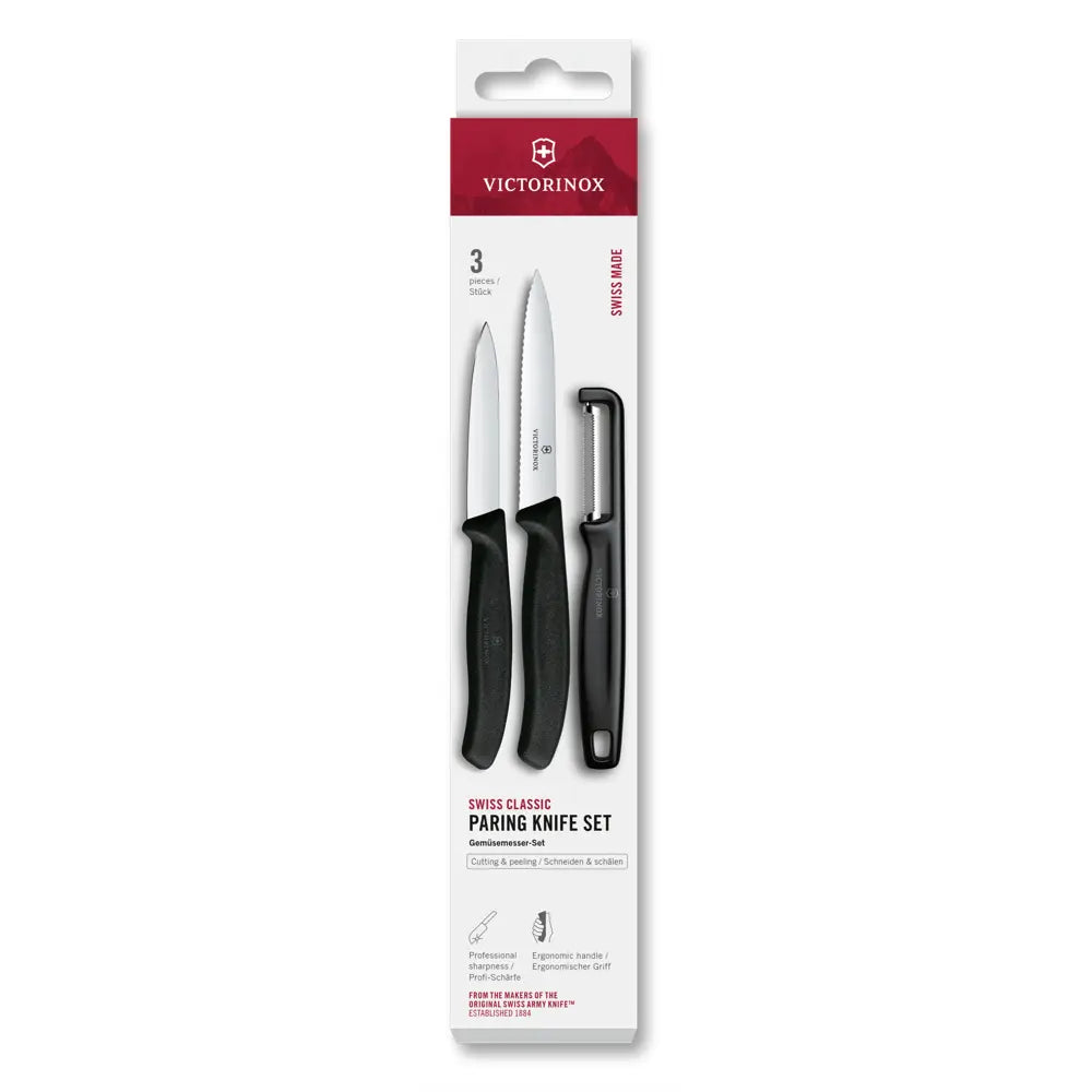 Swiss Classic Gemüsemesser-Set mit Schäler, 3-teilig Schwarz - Phonebazaar