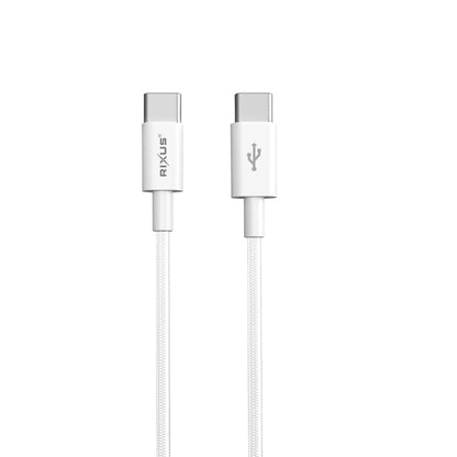 Rixus RXUC15C USB-C zu USB-C Geflochtenes Kabel 100 cm – Weiss - Phonebazaar