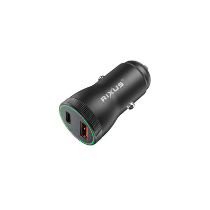 Rixus RXCC11 USB-C PD + QC 20W Auto-Ladegerät – Schwarz