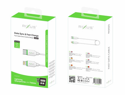 Rixus RX2016 USB-C zu USB-C 200 cm Schnelllade- und Datenkabel – Weiss