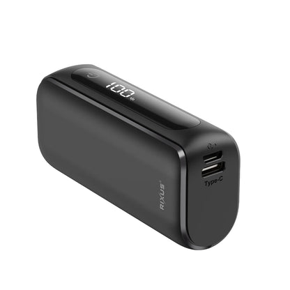 Rixus | Kompakte Powerbank 5000mAh mit Digitaldisplay – Schwarz