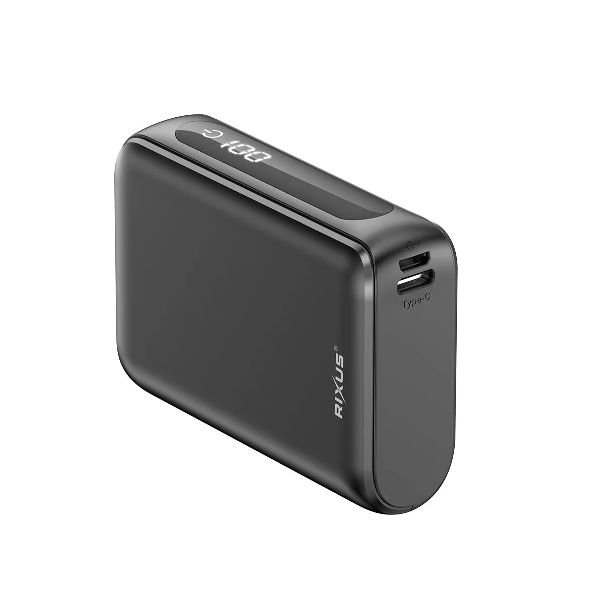 Rixus | Kompakte Powerbank 10.000mAh mit Digitaldisplay – Schwarz