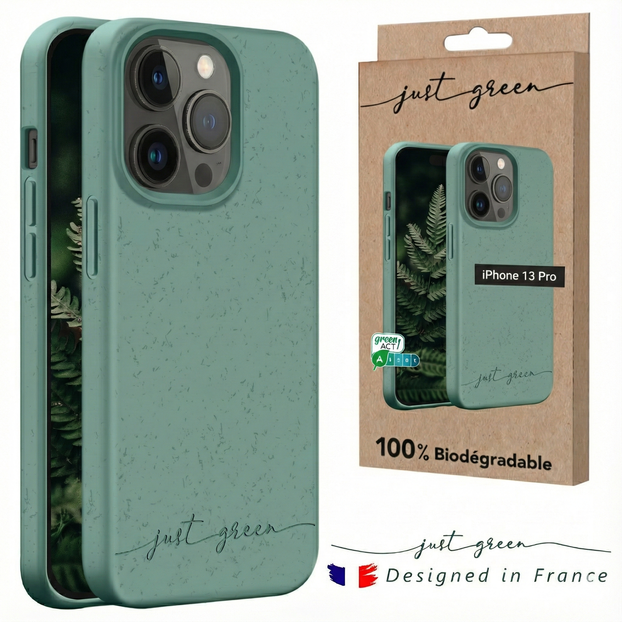 Apple iPhone 13 Pro 100% biologisch abbaubare Handyhülle von Just Green – Khakigrün