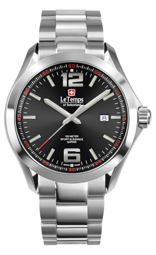 LeTemps SPORT ELEGANCE GENT 43 SAPHIR QUARZ WATCH 100M
