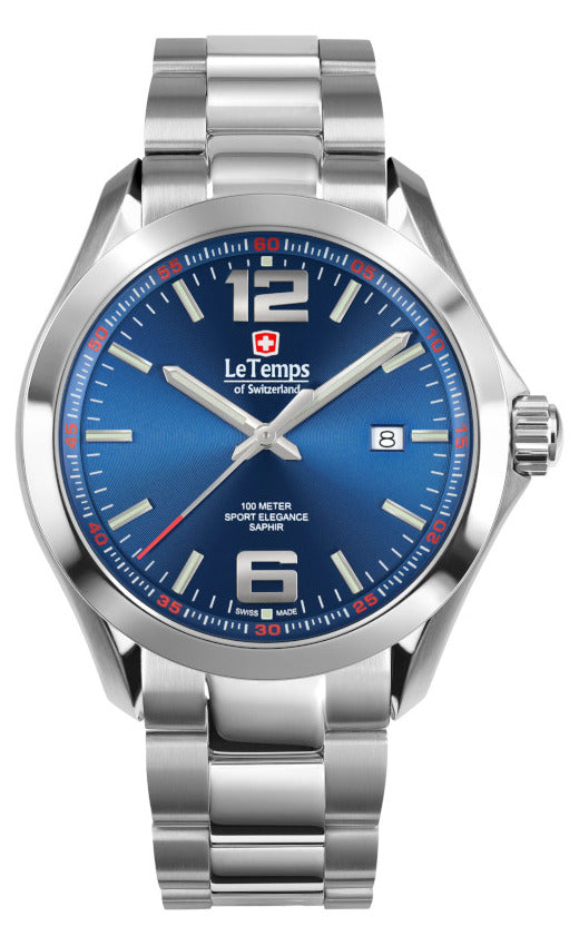 LeTemps SPORT ELEGANCE GENT 43 SAPHIR QUARZ WATCH 100M