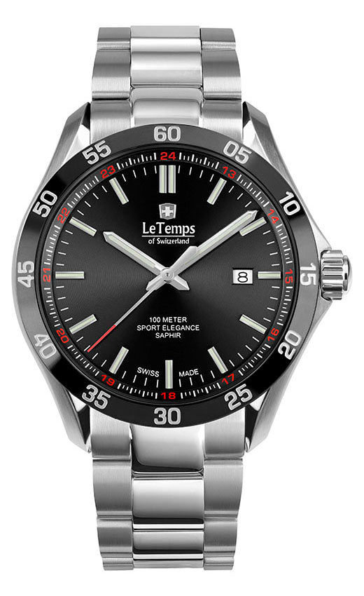 LeTemps SPORT ELEGANCE GENT 43 SAPHIR QUARZ WATCH 100M