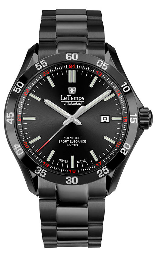 LeTemps SPORT ELEGANCE GENT 43 SAPHIR QUARZ WATCH 100M