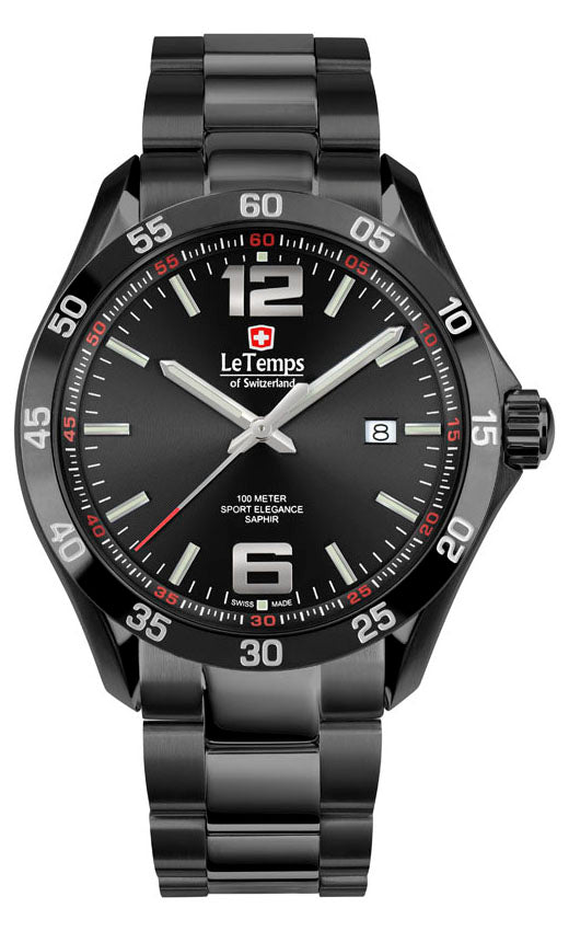 LeTemps SPORT ELEGANCE GENT 43 SAPHIR QUARZ WATCH 100M