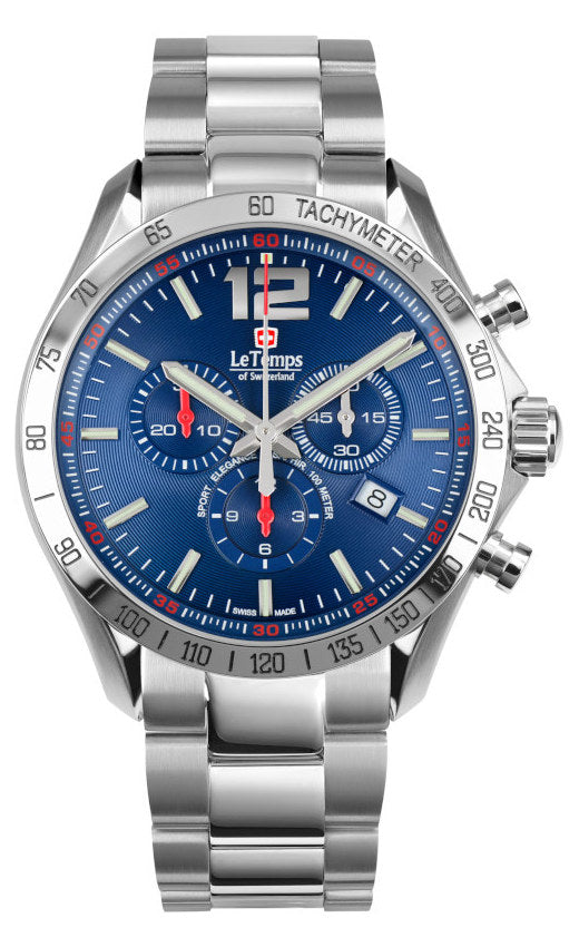 LeTemps SPORT ELEG. GENT 43 Q. CHRONO SAPHIR WATCH 100M