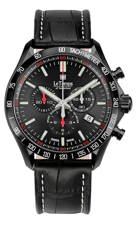 LeTemps SPORT ELEG. GENT 43 Q. CHRONO SAPHIR WATCH 100M