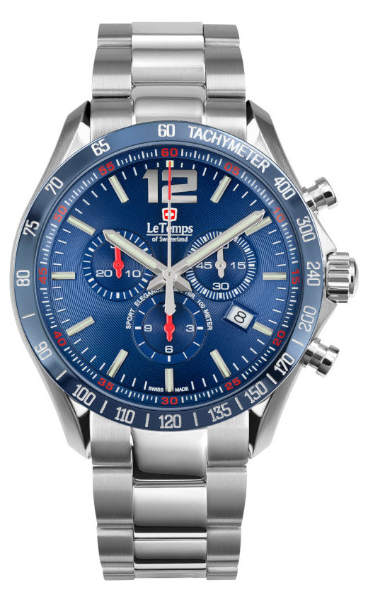 LeTemps SPORT ELEG. GENT 43 Q. CHRONO SAPHIR WATCH 100M