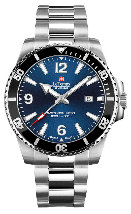 LeTemps SWISS NAVAL PATROL QUARZ SAPHIR DIVER WATCH 300M