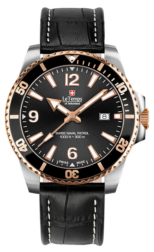 LeTemps SWISS NAVAL PATROL QUARZ SAPHIR DIVER WATCH 300M