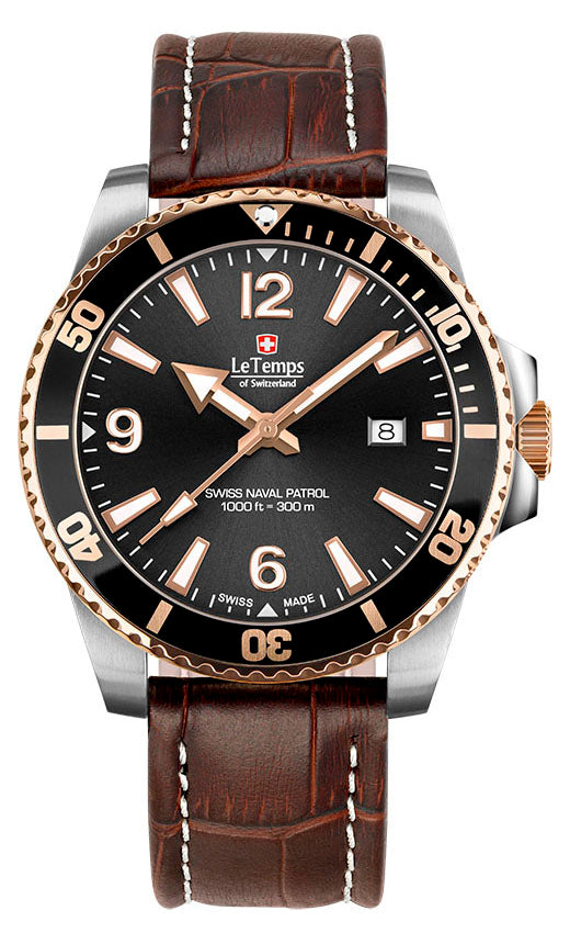 LeTemps SWISS NAVAL PATROL QUARZ SAPHIR DIVER WATCH 300M