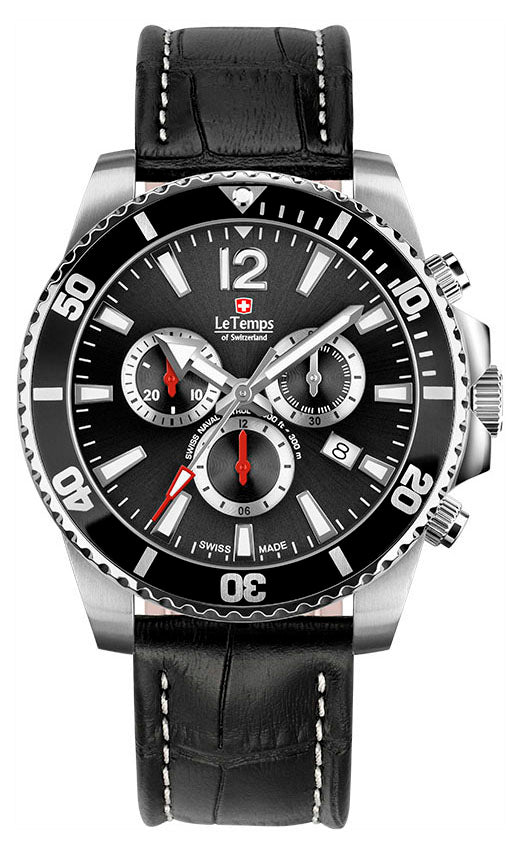 LeTemps SWISS NAVAL P. Q. CHRONO SAPHIR DIVER WATCH 300M
