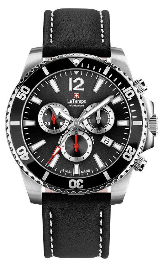 LeTemps SWISS NAVAL P. Q. CHRONO SAPHIR DIVER WATCH 300M