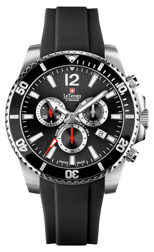 LeTemps SWISS NAVAL P. Q. CHRONO SAPHIR DIVER WATCH 300M