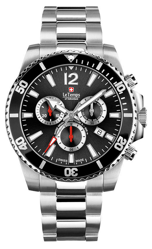 LeTemps SWISS NAVAL P. Q. CHRONO SAPHIR DIVER WATCH 300M