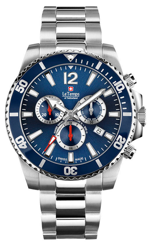 LeTemps SWISS NAVAL P. Q. CHRONO SAPHIR DIVER WATCH 300M