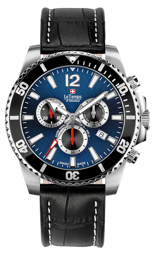 LeTemps SWISS NAVAL P. Q. CHRONO SAPHIR DIVER WATCH 300M