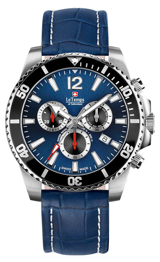 LeTemps SWISS NAVAL P. Q. CHRONO SAPHIR DIVER WATCH 300M