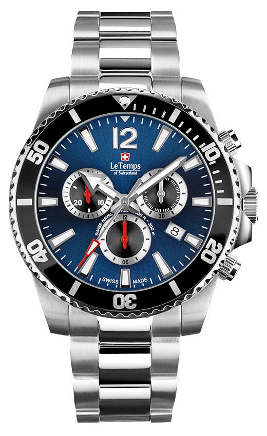 LeTemps SWISS NAVAL P. Q. CHRONO SAPHIR DIVER WATCH 300M