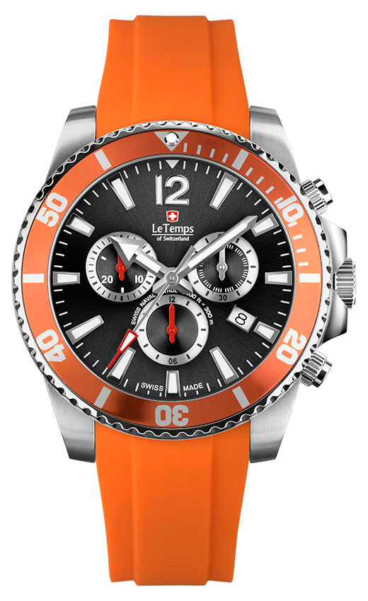 LeTemps SWISS NAVAL P. Q. CHRONO SAPHIR DIVER WATCH 300M