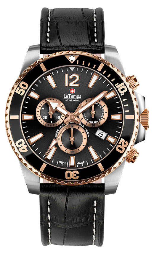 LeTemps SWISS NAVAL P. Q. CHRONO SAPHIR DIVER WATCH 300M