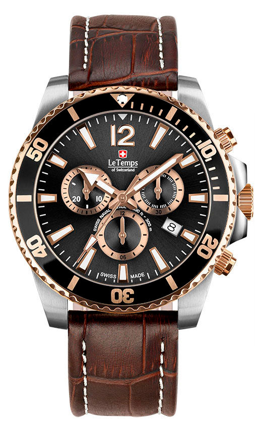 LeTemps SWISS NAVAL P. Q. CHRONO SAPHIR DIVER WATCH 300M