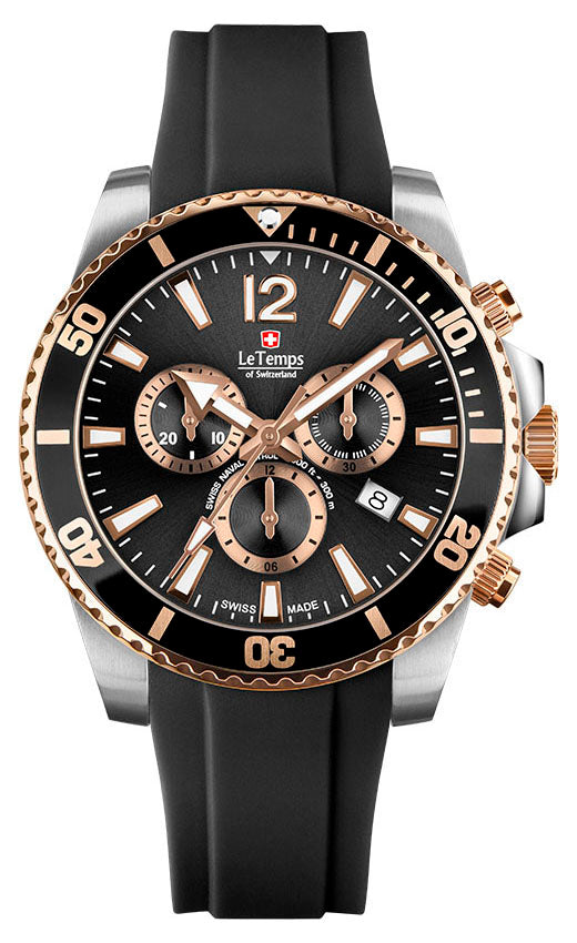 LeTemps SWISS NAVAL P. Q. CHRONO SAPHIR DIVER WATCH 300M