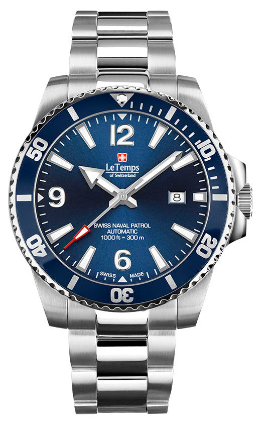 LeTemps SWISS NAVAL P. AUTOMATIC SAPHIR DIVER WATCH 300M
