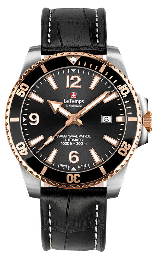 LeTemps SWISS NAVAL P. AUTOMATIC SAPHIR DIVER WATCH 300M