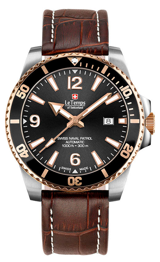 LeTemps SWISS NAVAL P. AUTOMATIC SAPHIR DIVER WATCH 300M