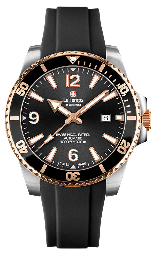 LeTemps SWISS NAVAL P. AUTOMATIC SAPHIR DIVER WATCH 300M