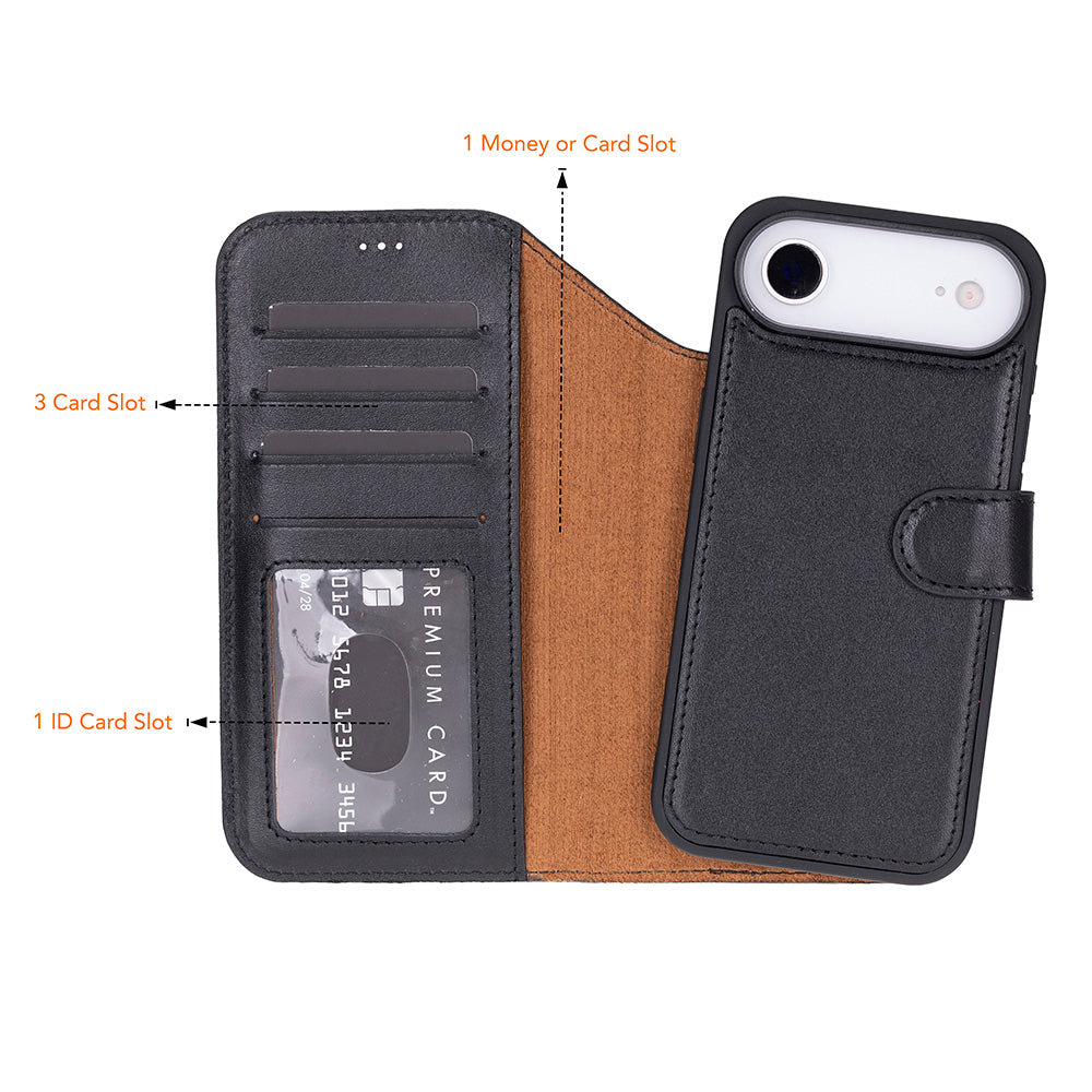 iPhone 17 Air Magicportemonnaie Echtleder Geldbörsenhülle (Rot, Schwarz, Tan, Rosa, Grau, Blau, Braun,)