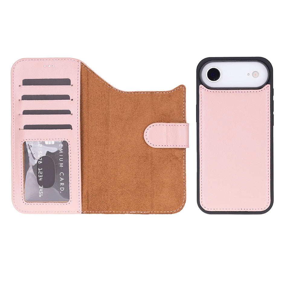 iPhone 17 Air Magicportemonnaie Echtleder Geldbörsenhülle (Rot, Schwarz, Tan, Rosa, Grau, Blau, Braun,)