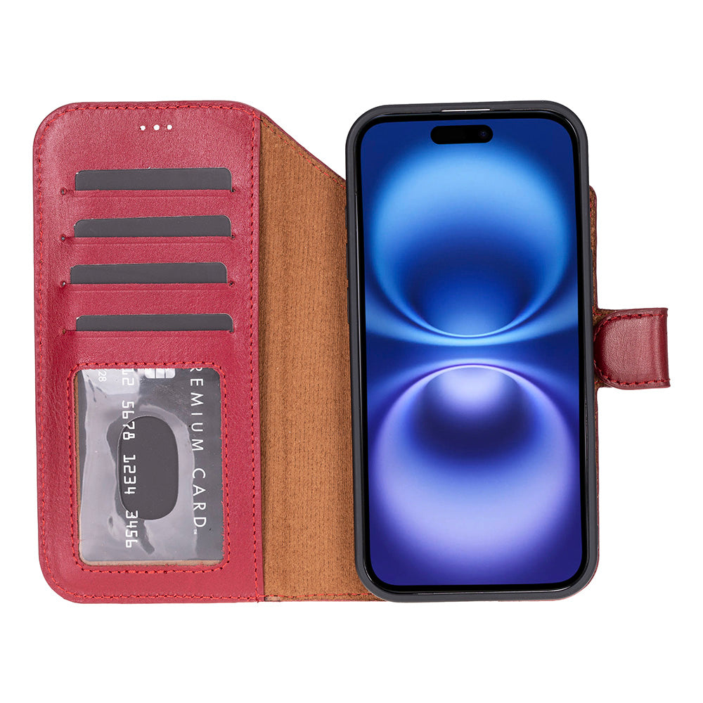 iPhone 17 Air Magicportemonnaie Echtleder Geldbörsenhülle (Rot, Schwarz, Tan, Rosa, Grau, Blau, Braun,)