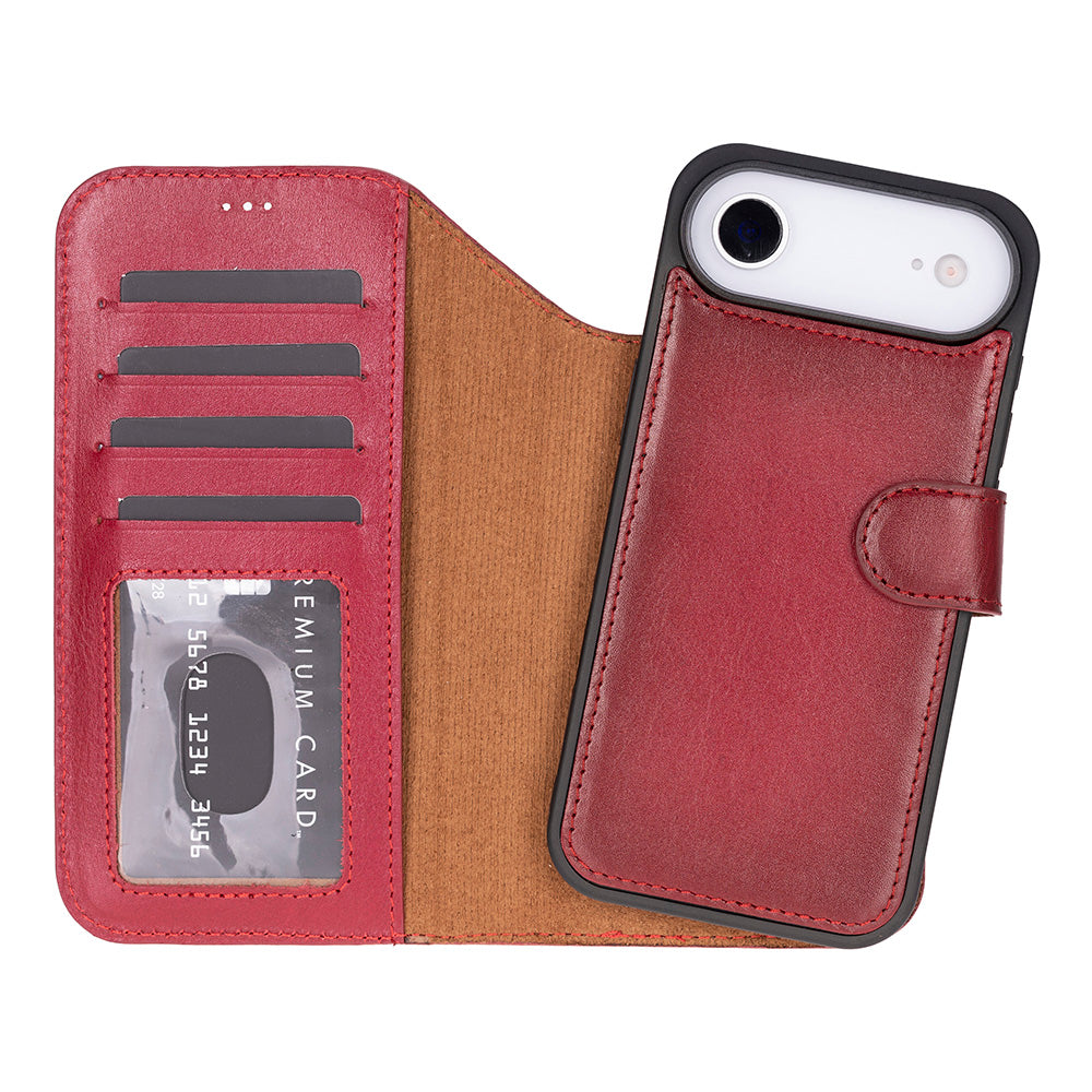 iPhone 17 Air Magicportemonnaie Echtleder Geldbörsenhülle (Rot, Schwarz, Tan, Rosa, Grau, Blau, Braun,)