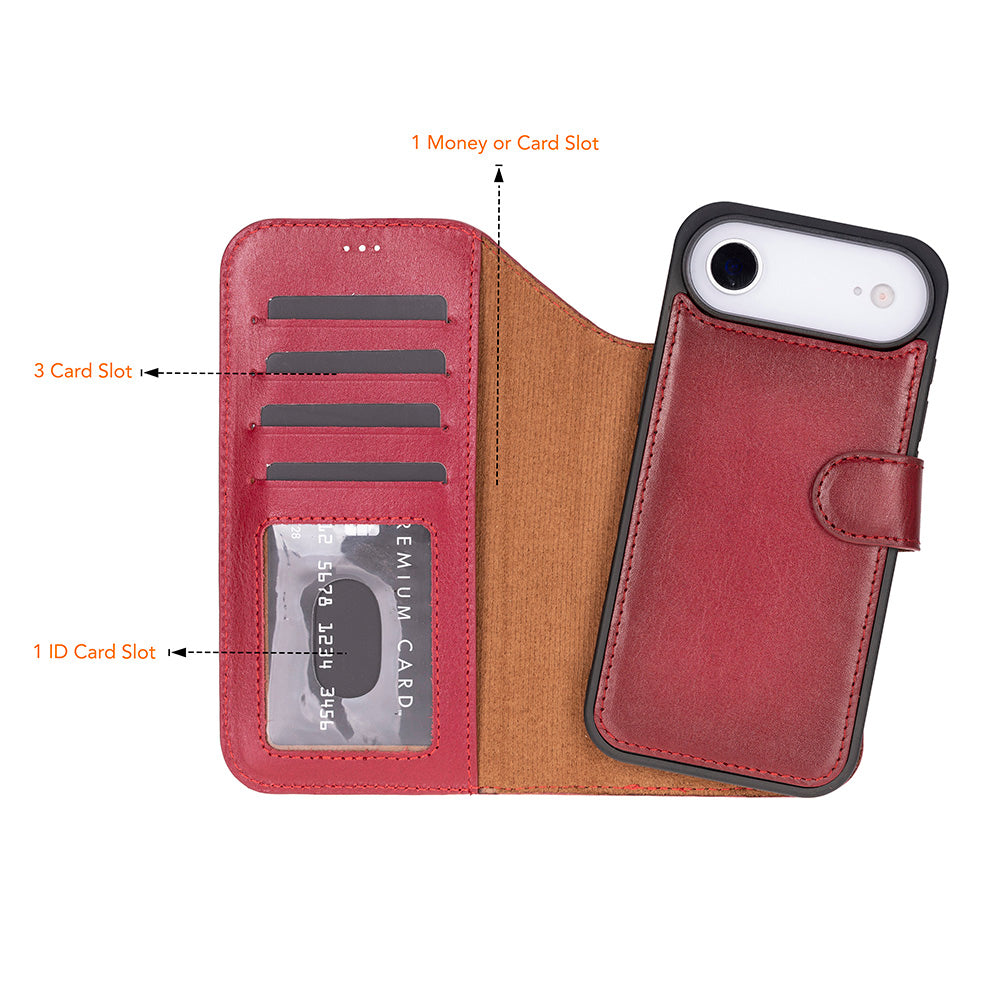 iPhone 17 Air Magicportemonnaie Echtleder Geldbörsenhülle (Rot, Schwarz, Tan, Rosa, Grau, Blau, Braun,)