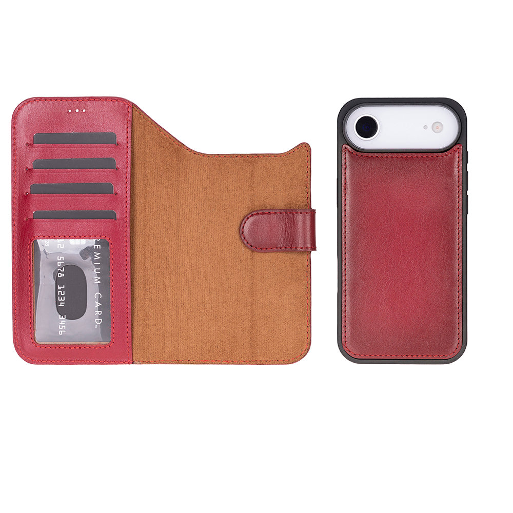iPhone 17 Air Magicportemonnaie Echtleder Geldbörsenhülle (Rot, Schwarz, Tan, Rosa, Grau, Blau, Braun,)