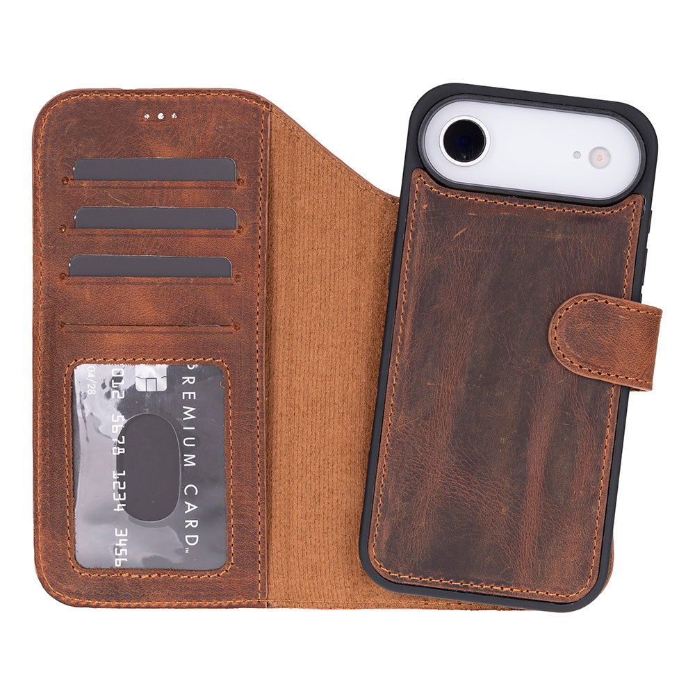 iPhone 17 Air Magicportemonnaie Echtleder Geldbörsenhülle (Rot, Schwarz, Tan, Rosa, Grau, Blau, Braun,)