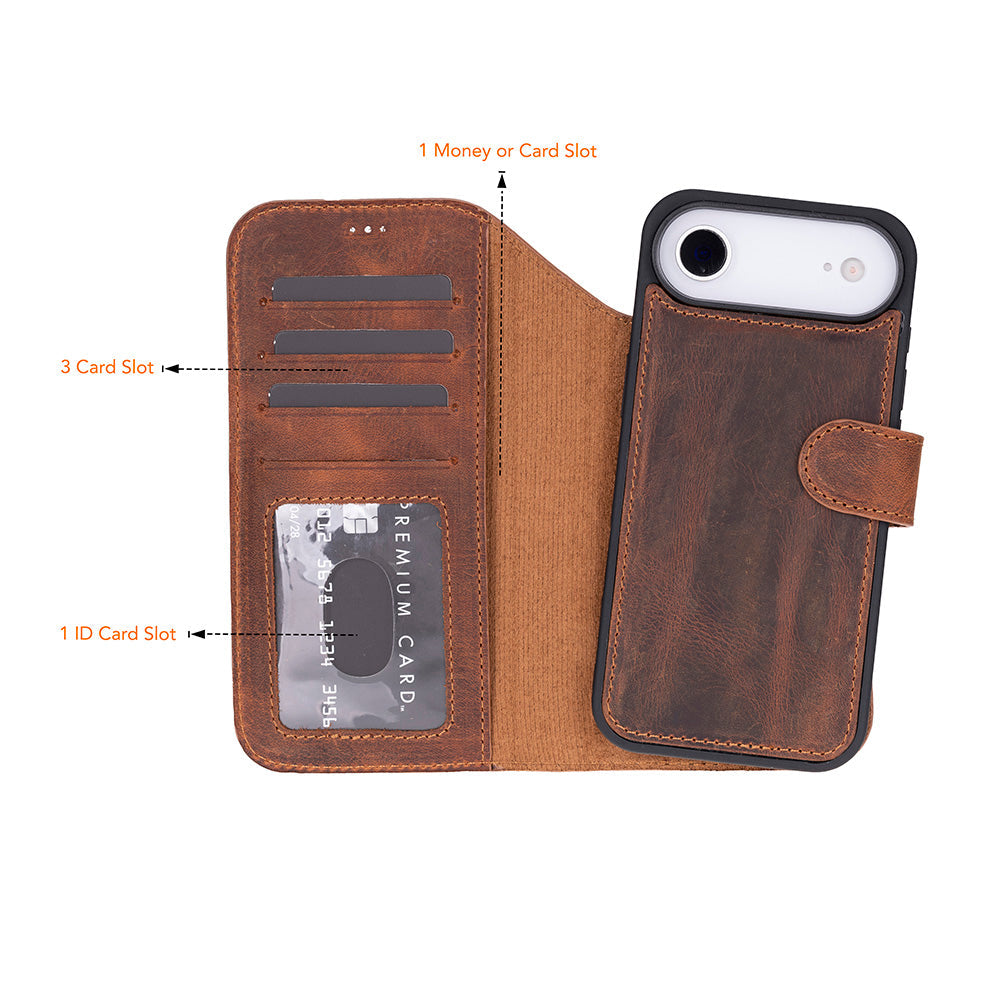 iPhone 17 Air Magicportemonnaie Echtleder Geldbörsenhülle (Rot, Schwarz, Tan, Rosa, Grau, Blau, Braun,)