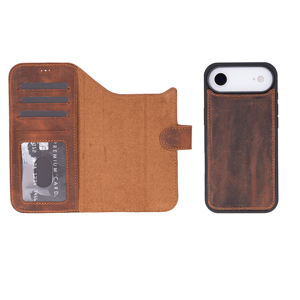 iPhone 17 Air Magicportemonnaie Echtleder Geldbörsenhülle (Rot, Schwarz, Tan, Rosa, Grau, Blau, Braun,)