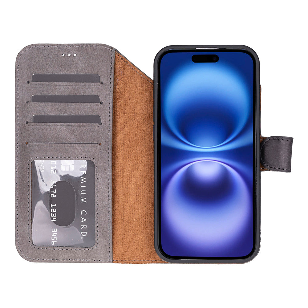 iPhone 17 Air Magicportemonnaie Echtleder Geldbörsenhülle (Rot, Schwarz, Tan, Rosa, Grau, Blau, Braun,)
