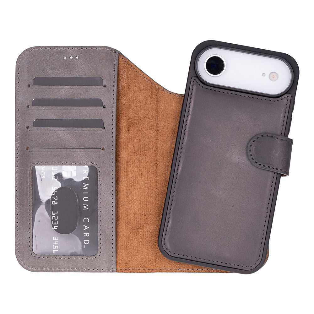 iPhone 17 Air Magicportemonnaie Echtleder Geldbörsenhülle (Rot, Schwarz, Tan, Rosa, Grau, Blau, Braun,)