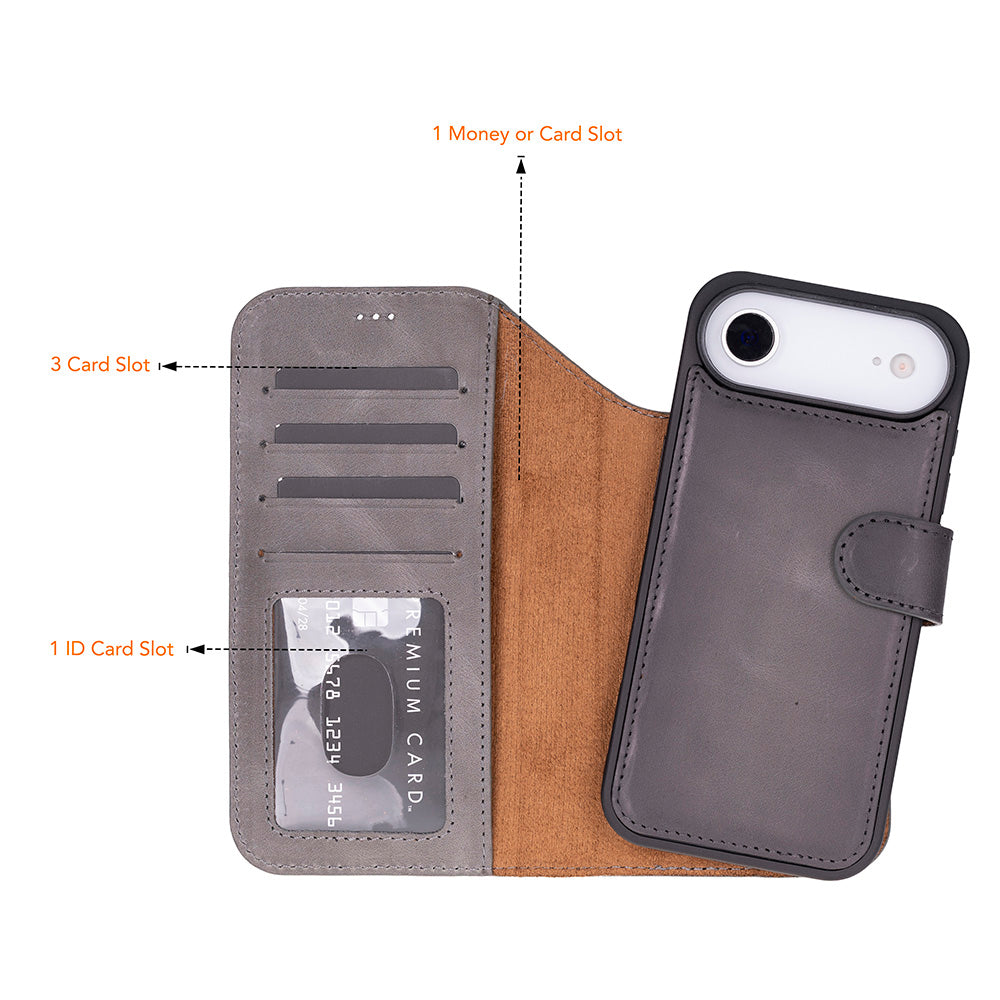 iPhone 17 Air Magicportemonnaie Echtleder Geldbörsenhülle (Rot, Schwarz, Tan, Rosa, Grau, Blau, Braun,)